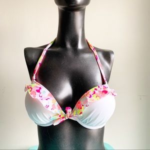 Victorias secret white ruffled push tip swim top